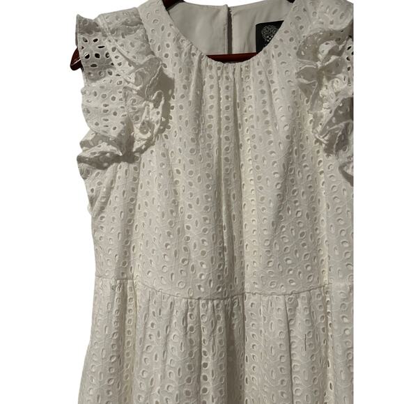 Vince Camuto Feminine White Ruffle Detail Cotton Eyelet Dress Cottage NWT Size 6 - Picture 2 of 12
